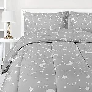 Utopia Bedding All Season Moon Star Comforter Set with 2 Pillow Cases, 3 Piece Soft Brushed Microfiber Kids Bedding Set for Boys/Girls, Machine Washable (Twin)