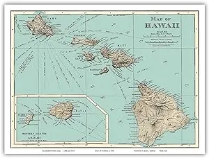 Map of Hawaii - from Rand McNally Atlas - Vintage Colored Cartographic Map c.1898 - Master Art Print (Unframed) 9in x 12in