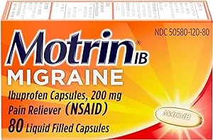 Motrin IB Migraine Liquid Gel Caps, Ibuprofen 200 mg, Migraine Relief Medicine, 80 Ct