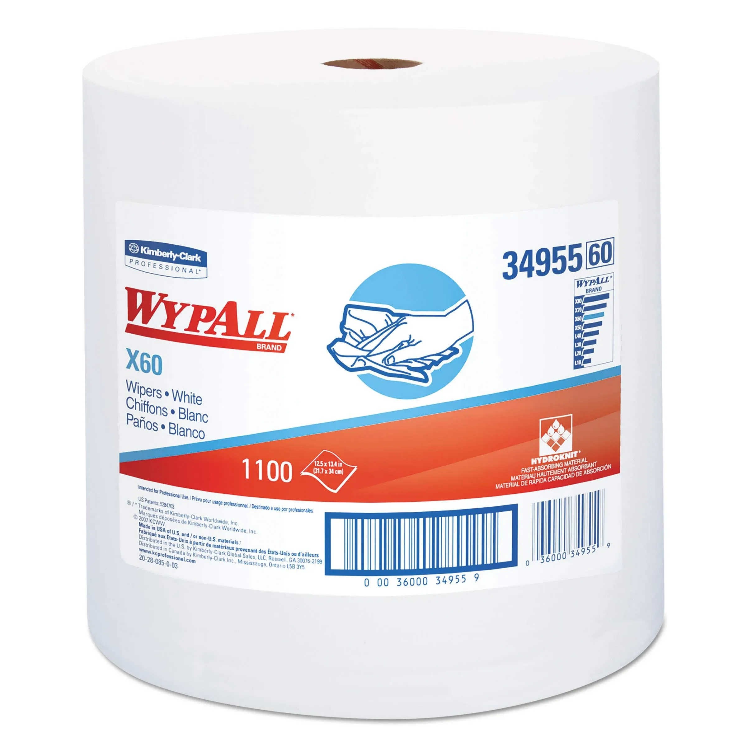 WypAll® GeneralClean™ X60 Multi-Task Cleaning Cloths, Jumbo Roll (34955), Strong and Absorbent Towels, White (1,100 Sheets/Roll, 1 Roll/Case, 1,100 Sheets/Case)