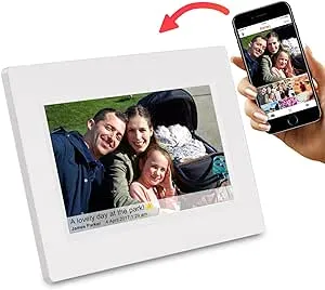 7 Inch Smart WiFi Digital Picture Frame with Touch Screen, Send Photos or Small Videos from Anywhere, IPS LCD Panel, Built in 8GB Memory, Wall-Mountable, Portrait&Landscape(White)