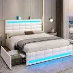 LED Bed Frame Platform Bed 2 USB Ports 4 Storage Drawers