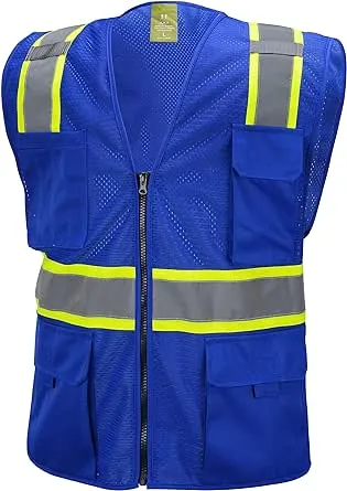 Blue Two Tones Safety Vest,With Multi-Pocket Tool