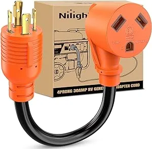 Nilight RV Generator Adapter Cord 30 Amp to 50 Amp 3 Prong Pure Copper Heavy Duty Twist Lock Male Plug 10 Gauge Wire L5-30P to 14-50R 30M/50F for RV Camper Caravan Van Trailer