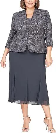 Alex Evenings Womens Dress with Jacket 2pc Glitter - Smoke - 14