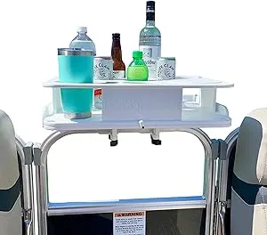 Docktail Bar Boat Caddy Organizer - Pontoon Rail Mount | Portable Boat Table and Boat Bar, Pontoon Tables for Boats with Cup Holders, Boat Storage Accessories