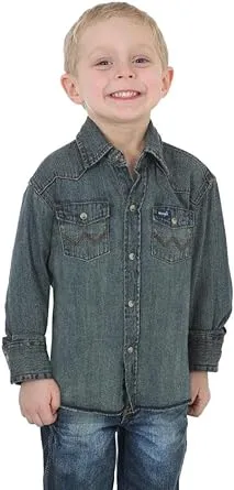 Wrangler Boys' Long Sleeve Western Solid Snap Button Down Shirts