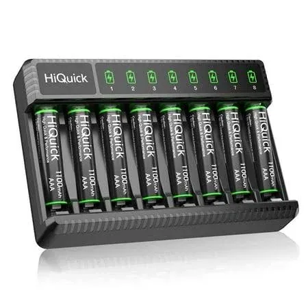 HiQuick 8x AAA Rechargeable Batteries 1.2V Ni-MH Battery + 8 Bay Smart Charger