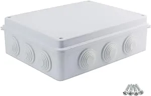 Sunnyglade ABS Plastic Electrical Junction Box IP65 Waterproof Universal Outlet Box Durable Outdoor Electrical Gang Box White （10 x 7.9 x 3.1 inch）