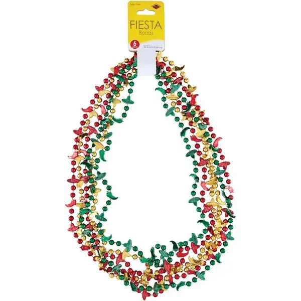 Fiesta Beads Pack - Rd/Gd/Gn (6/Cd) 33&quot; Long