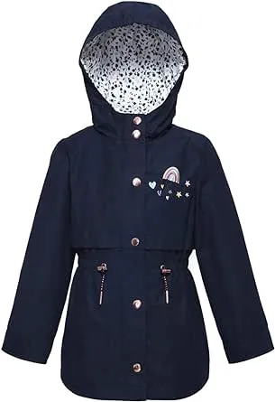 Rokka&Rolla Girls' Hooded Rain Jacket Lightweight Windbreaker Dress Trench Coat