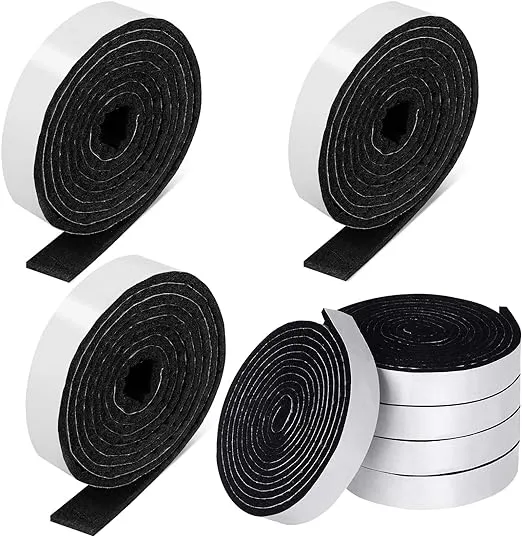 1/2 x 60 Inch Felt Strips with Adhesive Backing Felt Tapes Felt Strip Rolls Furniture Self-Stick Heavy Duty Polyester for Protecting Furniture and DIY Adhesive (Black, 8 Rolls)