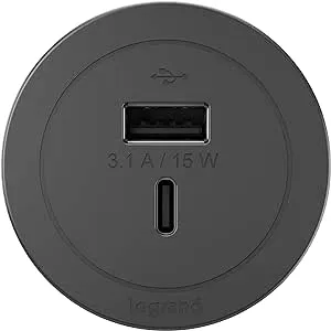 Legrand Wiremold RFPCUAUC-BK Round Furniture Power Center with USB, Type A/C USB, 6 Foot Cord, Black