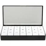 Designer Weekly Pill Box Organizer (AM/PM 2X Daily, Classic Black) | Compact, Stylish 7-Day Vitamin Supplement Case | Cute Portable Mini Travel Medicine Carrier | BPA-Free Pillbox Caddy