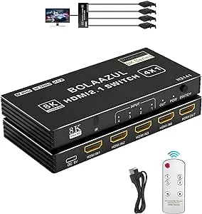 BolAAzuL 8K HDMI 2.1 Switch 120Hz 4K 4 in 1 Out, 8K@60Hz HDMI 2.1 Splitter Switcher Selector Box 4-Port with Remote 4K 120Hz 2K 144Hz, HDMI 4x1 HDR, 48Gbps, CEC, Dolby Vision, for Xbox Series X PS5