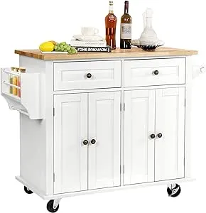 VOWNER 43" Kitchen Island with Drop Leaf, Island Table Kitchen with Storage, Father (White, 17.7" D x 43.3" W x 32.5" H)