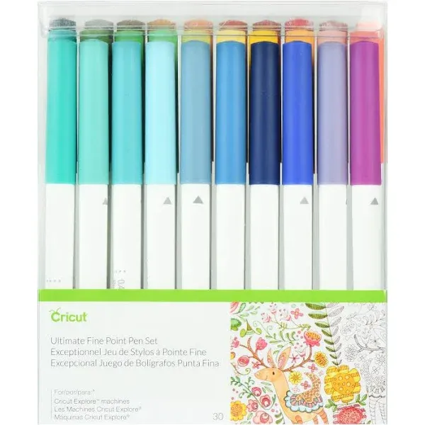 Cricut Ultimate Fine Point Pen Set, 0.4mm Fine Tip Pens to Write, Draw & Color, Create Personalized Cards & Invites, Use with Cricut Maker and Explore Cutting Machines, 30 Assorted Colored Pens