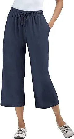 Woman Within Women's Plus Size Petite Sport Knit Capri Pant - M, Navy