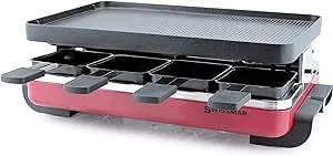 Swissmar Classic Raclette Grill - Red Non-Stick Reversible - 8 Person - KF-77043