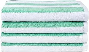 Amazon Basics 100% Cotton Terry Cabana Stripe Pool & Beach Towel, Soft & Absorbant, 2-Pack, Green, 30" x 60"