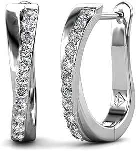 Cate & Chloe Amaya 18K White Gold Hoop Earrings with Swarovski Crystals