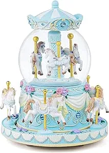 Carousel Music Box Snow Globe Unicorn Horse Musical Boxes with Color Lights, Gifts for Girls Women Daughter Anniversary Christmas Birthday