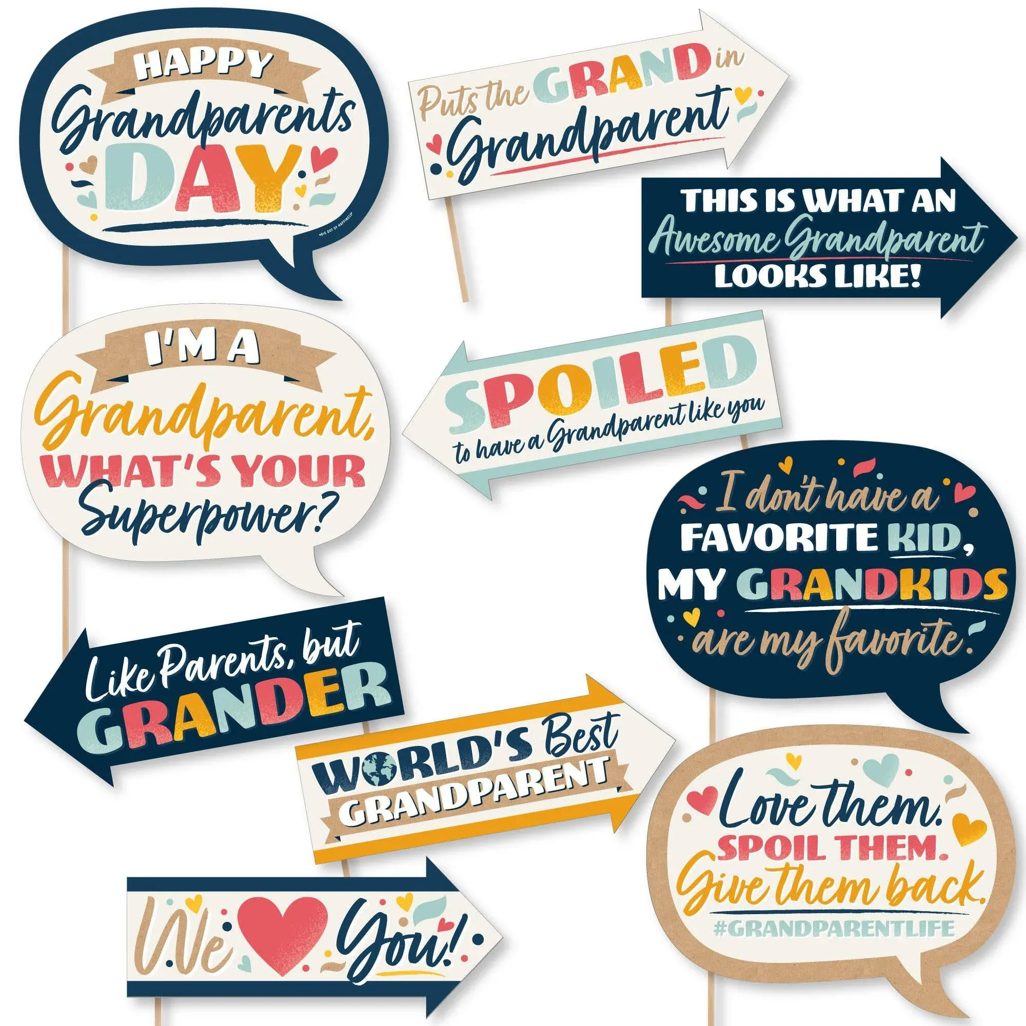 Big Dot of Happiness Funny Happy Grandparents Day - Grandma & Grandpa Party Photo Props - Photo Booth Prop Kit - Happy Grandparents Day Decorations- Party Photo Props - Funny Photo Props - 10 Piece