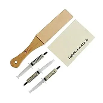 Knife Sharpening Kit of Leather Strop + Three 50% Diamond Pastes + Wool Cloth