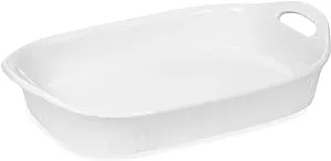 CorningWare French White III 3-Quart Ceramic Oblong Casserole Dish with Sleeve | Oven, Microwave, Refrigerator and Freezer Safe