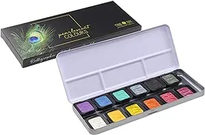 Watercolor Metal Tin, 12-Color Pearlescent Rainbow Set (F1200)