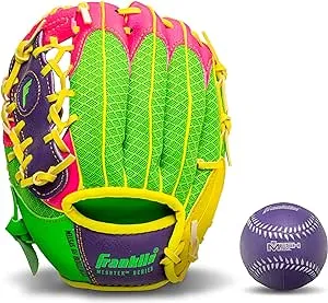 Franklin Sports Kids Baseball Glove + Ball Sets - Meshtek Youth Teeball Gloves for Kids + Toddlers - Left + Right Hand Throw Mitts + Glove Sets with Foam Balls - Boys + Girls Gloves - 9.5" Inch