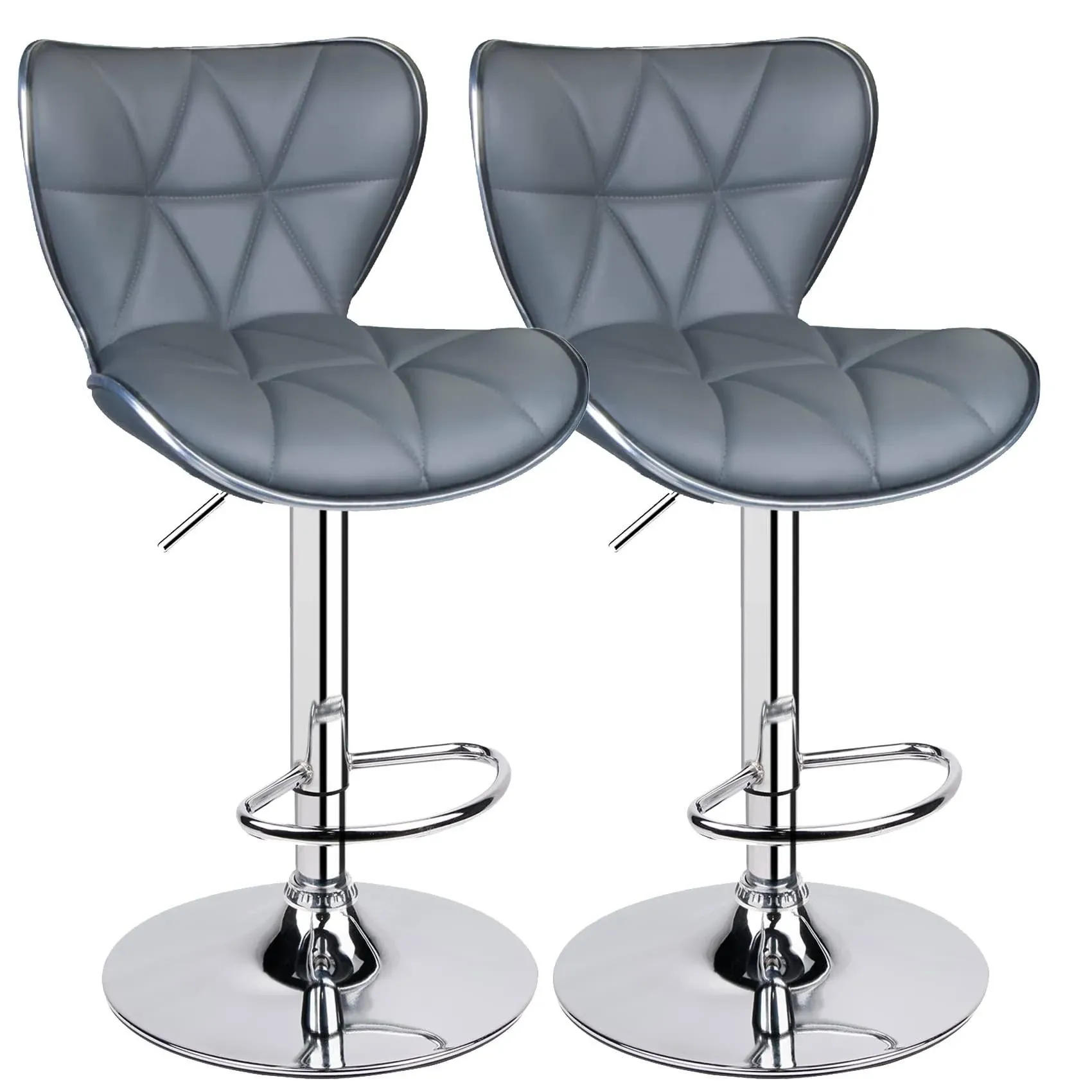 Leopard Shell Back Adjustable Swivel Bar Stools, PU Leather Padded with Back, Set ...