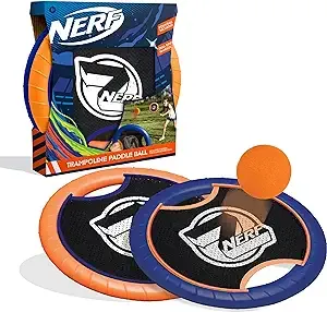 NERF Trampoline Paddle Ball and Flying Disc Set, Indoor Outdoor Game for Two