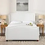 Carmen Queen Upholstered Wingback Panel Bed Frame Antique White Polyester