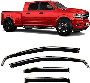 Voron Glass in-Channel Extra Durable Rain Guards for Trucks Dodge RAM 2500 3500 2019-2024 Crew Cab, Window Deflectors, Vent Window Visors, 4 Pieces - 220010v