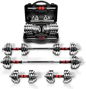 Adjustable Dumbbell Set Home Gym Cast Iron Barbell Sets with Carry Box 44lbs ...