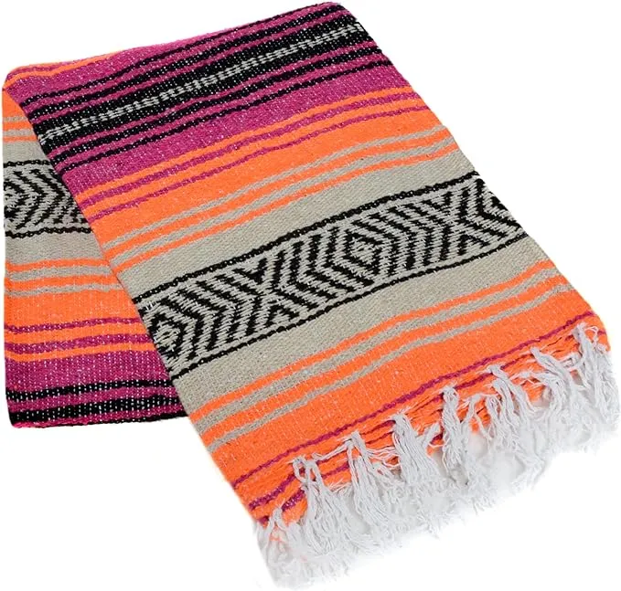 La Montana Mexican Blankets and Throws, 10 Pack, 74"x50" - Made in Mexico, Lightweight Yoga Blanket for Schools, Studios, Outdoors, Camping, Picnic, Decor - Machine Washable, Assorted (Random)