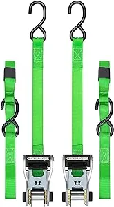 SMARTSTRAPS 10-Foot Ratchet Straps, Green (2pk) – 1,500 lbs Break Strength 500 lbs Safe Work Load Tie-Downs Designed for Light-Duty Transport Safely Haul Your Light Equipment Dirt Bikes ATVs and More