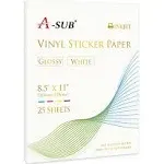 A-SUB Vinyl Sticker Paper High Glossy White Waterproof Removable 25 Sheet 8.5x11  | eBay