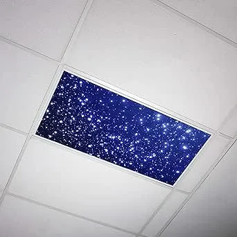 Fluorescent Light Cover for Classroom Ceiling Lights - Premium Backlit Film Insert 2x4 (22.38"x46.5") Florescent Fixture (Pack of 1) School, Office, Sensory, Improve Focus, Eliminate Headaches - Star