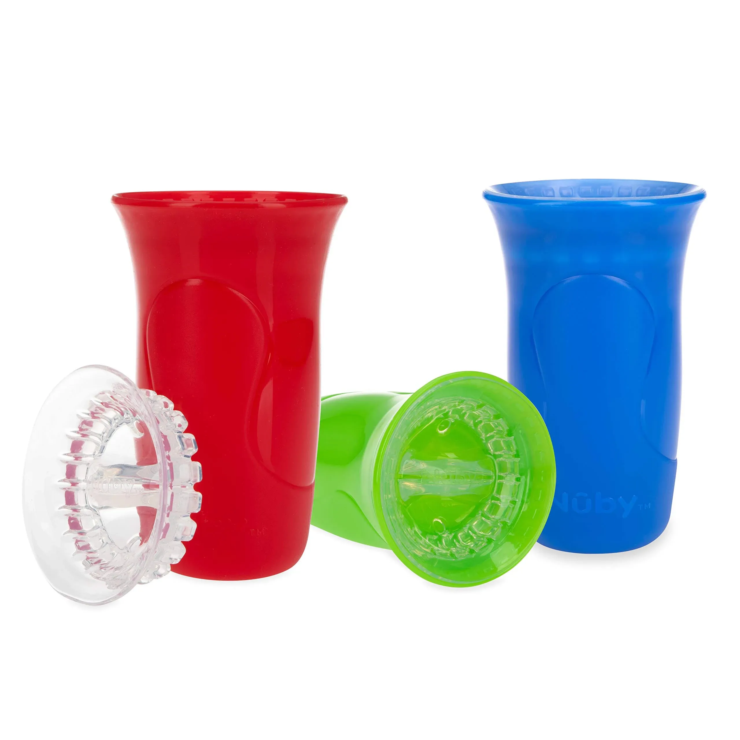 Nuby 3-Piece No-Spill Smart Edge 360 Cup with Touch FLO Easy Clean Silicone Rim, 10 oz, Boy