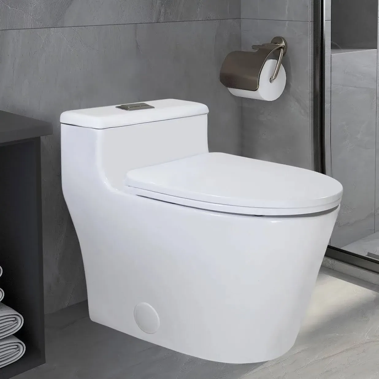 WinZo WZ5081T  Elongated One Piece Toilet Dual Flush Modern BathroomWhite