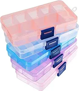 PH PandaHall 5 Pack 10 Grids Rectangle Plastic Bead Storage Box Case Containe...