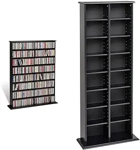 Prepac Double Width Wall Storage Cabinet (Black) Double Media (DVD,CD,Games) Storage Tower (Black)