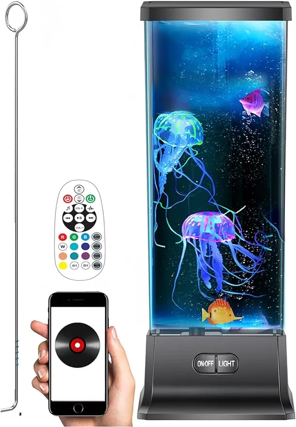 CALOVER Gifts for Kids Boy Girl Men Women Birthday Christmas Thanksgiving All Holiday Jellyfish Lamp with Music Bluetooth Speaker Table Sensory