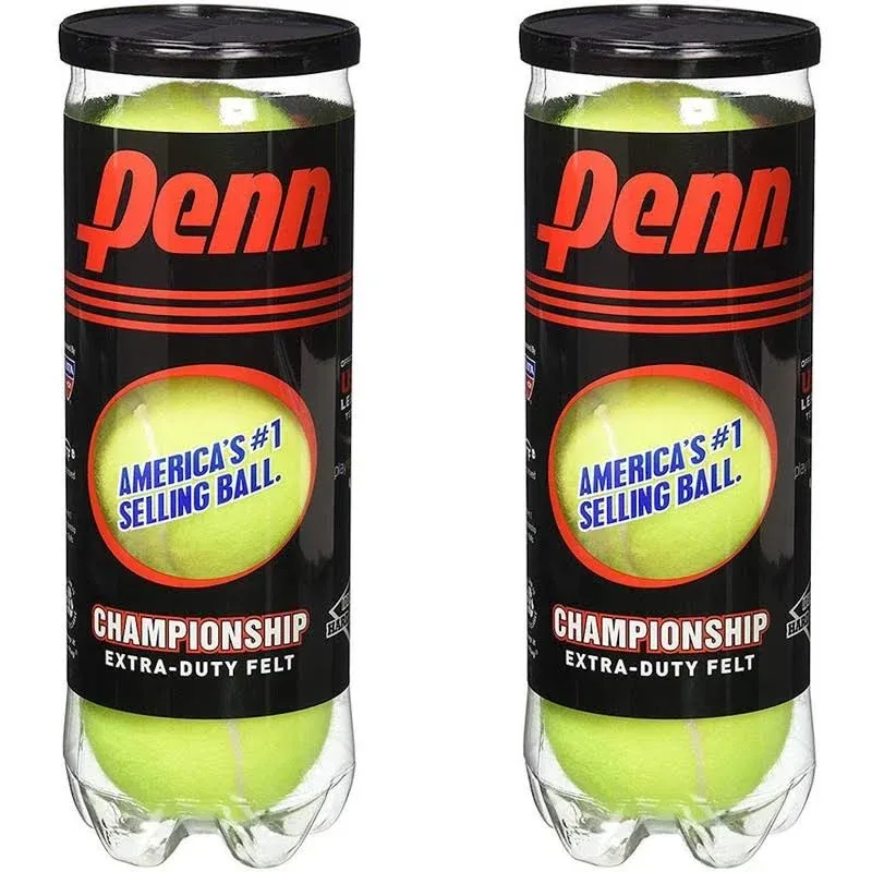 Penn Tennis Balls Championship Extra-Duty Felt Hard Courts, 2 Cans 6 Balls