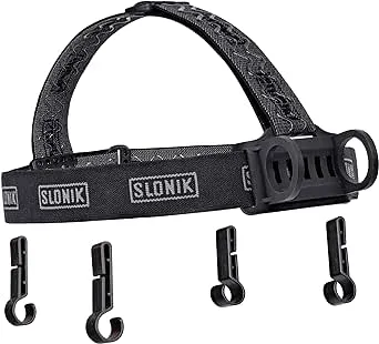 SLONIK Headlamp Replacement Headband - Elastic Flashlight Head Strap - Heavy-Duty, Non-Slip, Comfortable Fire Helmet Band with Removable Top Strap and