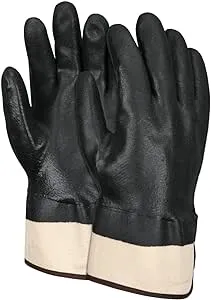 MCR Safety 6521SC Double Dipped PVC Jersey Lined Sandy Finish Men's Gloves with Rubberized Safety Cuff, Black, Large, 1-Pair