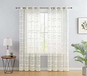 HLC.ME Broadway Stripe Decorative Sheer Light Filtering Grommet Window Treatment Curtain Drapery Panels for Bedroom & Living Room - Set of 2 Panels (54 x 96 inches Long, Ivory)