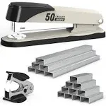 Swihauk Metal Stapler Heavy Duty 50 Sheet Capacity with 1750 Staples and Staple Remover, White Stapler Full Strip Staplers for Desk, No Jam, Non-Slip